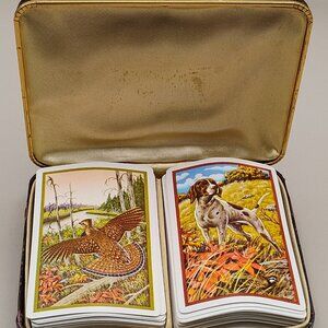 playing cards 2 decks 2 masculine hunting design original case vtg Windsor 1960s